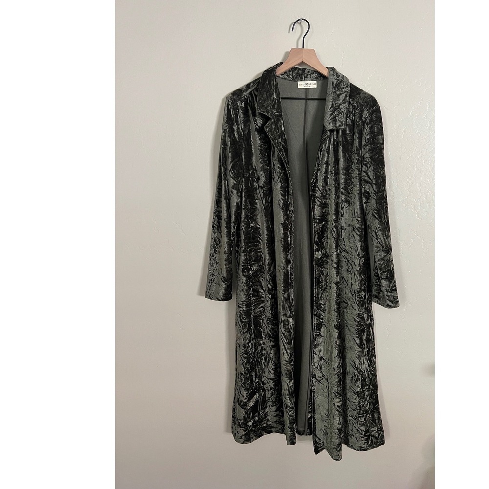 Natural Life Lennon Crushed Velvet Duster Cardigan‎ Jacket Olive S/M Longline